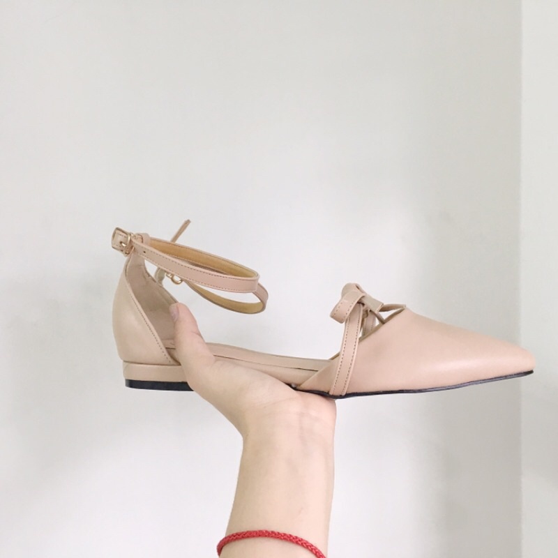 Giày búp bê nữ gót thấp kiểu dáng buộc nơ hai màu, SB32 - November House