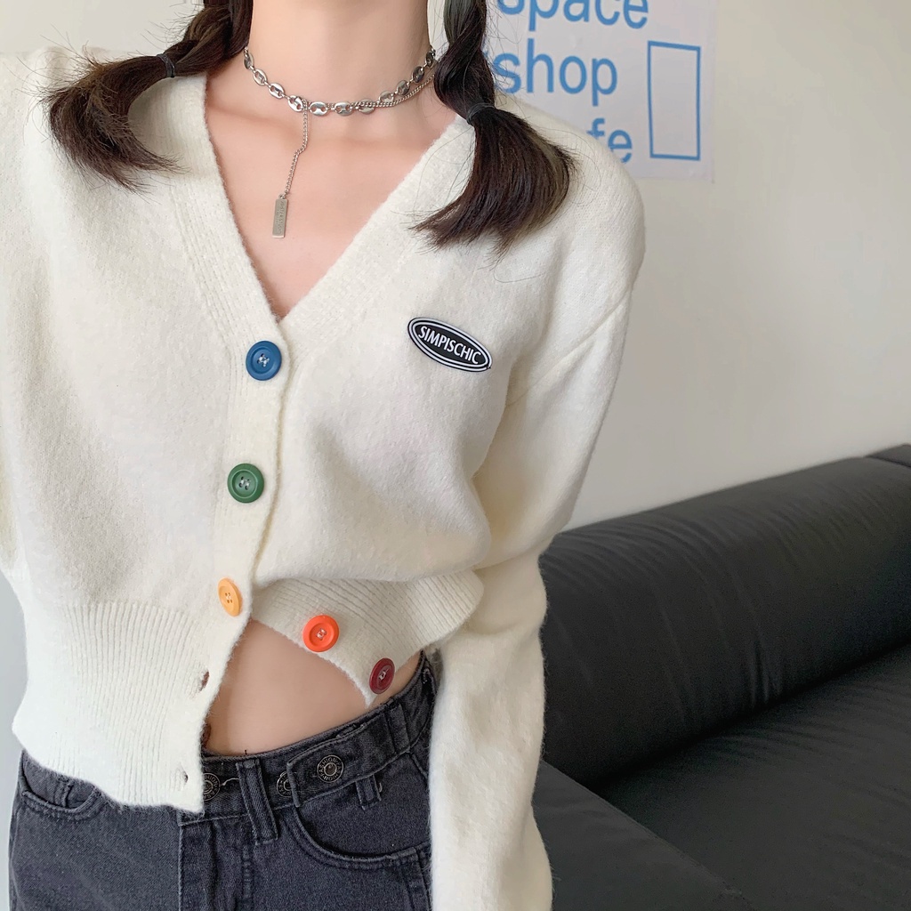 Áo Cardigan Dệt Kim Tay Dài Cổ Chữ V Thời Trang
