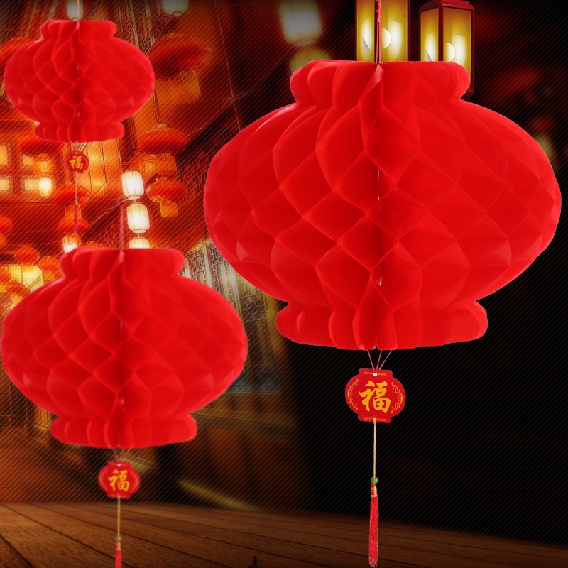 Đèn lồng đỏ bằng giấy không thấm nước có thể gập lại phong cách retro trang trí cho tết nguyên đán
