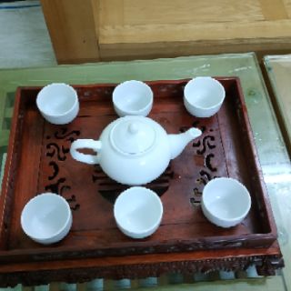 Bộ ấm chén trắng siêu rẻ ( Ấm bẹt to + 6 chén )