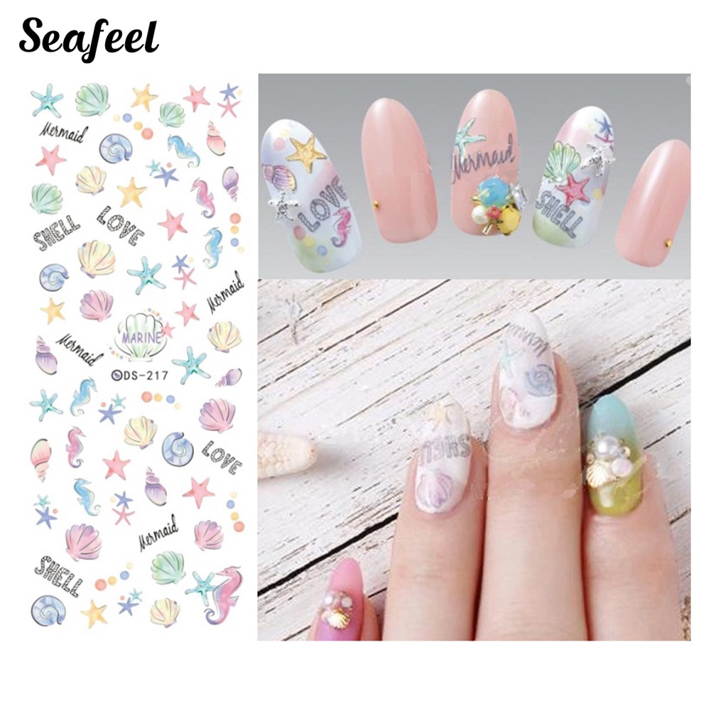 SF Waterproof Fish Shell  Starfish Nail Sticker Full Cover Wrap DIY Adhesive