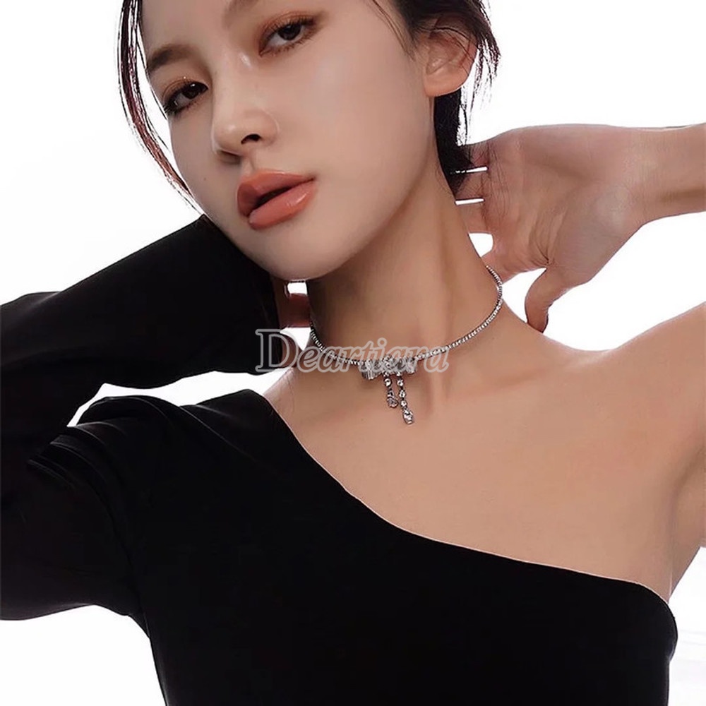 Vòng Cổ Kim Loại Mặt Nơ Đính Đá Thời Trang Cá Tính Dành Cho Nữ