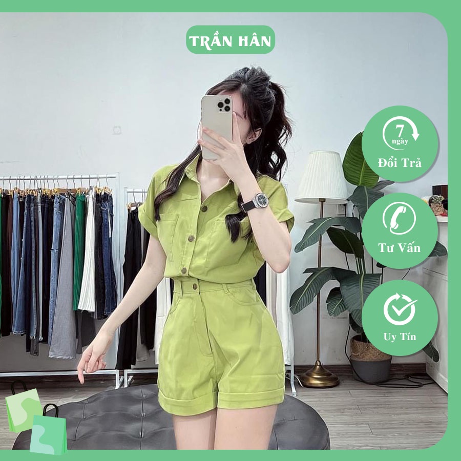 Jum thô nữ cổ vest hai túi trước quần lật lai thời trang, hiện đạiI Trần Hân Shop 5165