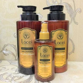 Combo dầu gội xả và xịt dưỡng chăm sóc tóc Lacei Improvement 750mlx2/250ml