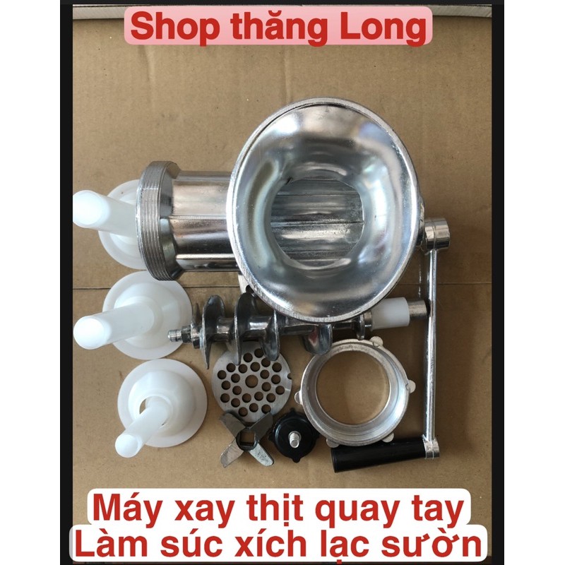 Máy xay thịt xay cua làm súc xích - làm lạc sườn bằng nhôm quay tay máy 12(kèm 3 phễu nhựa )