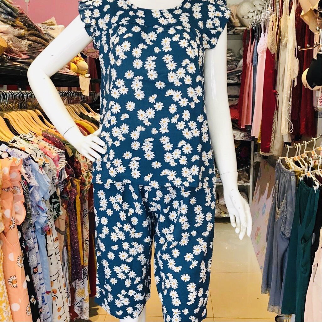 Đồ Bộ Nữ B01 VNXK Chất Liệu Lanh Thái Lụa Lửng Mặc Nhà Mềm Mại Không Nhăn