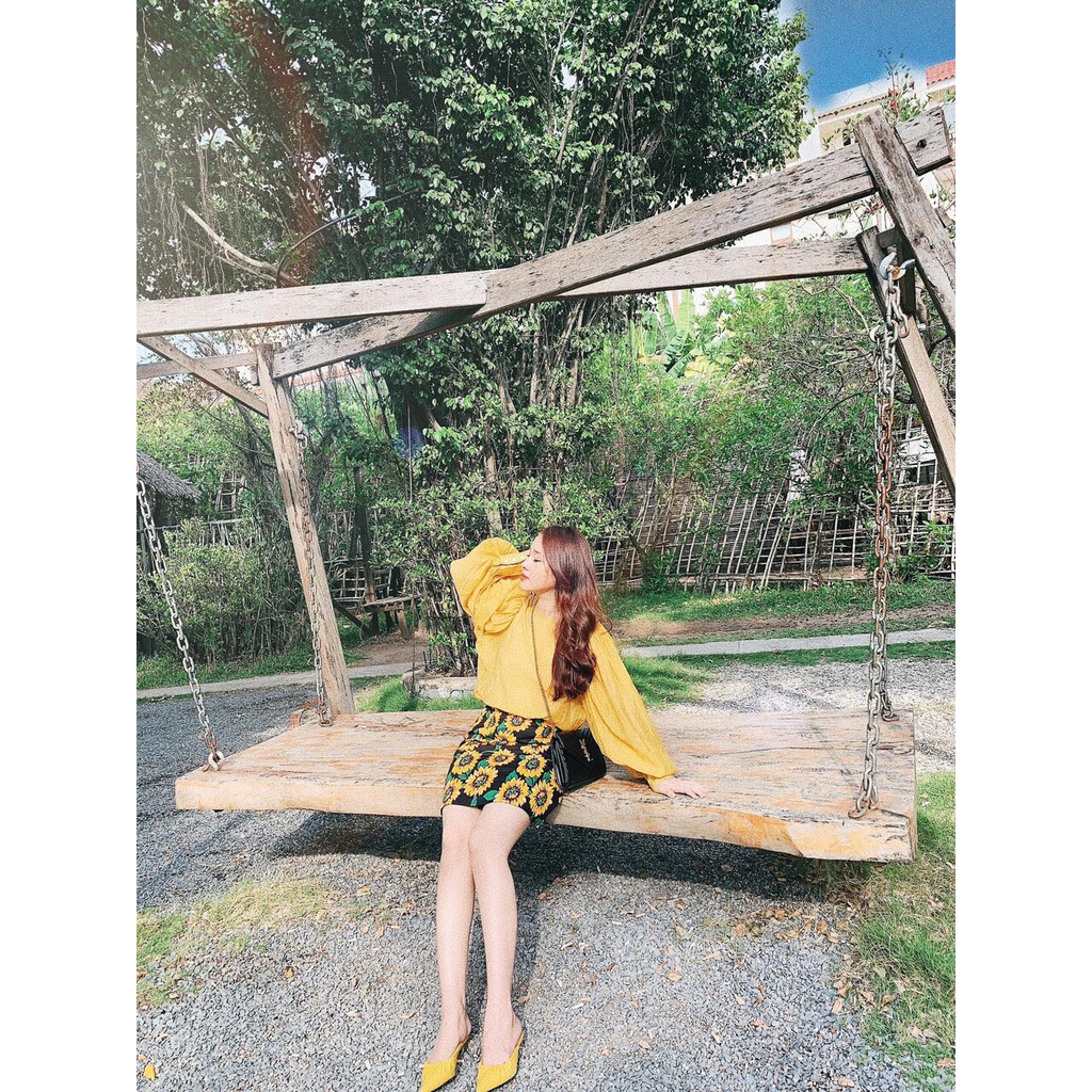 Sét đầm hoa cúc áo voan tay phồng phối chân váy hoa cúc siêu xinh TTSA0185