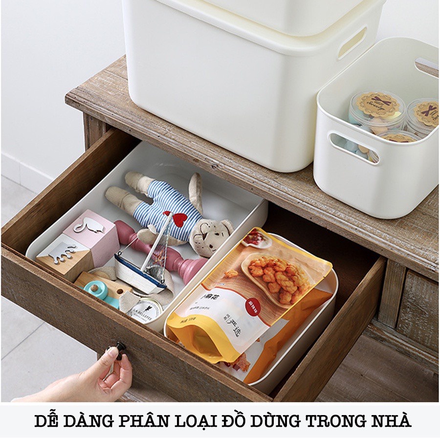 Hộp đựng đồ đa năng bằng nhựa cao cấp có nắp nhiều kích thước màu trắng - Peehomedecor