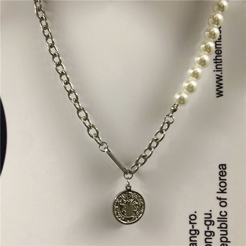 Dây chuyền mặt tròn đính ngọc trai giả phong cách Hàn Quốc 22462 dành cho nam và nữ