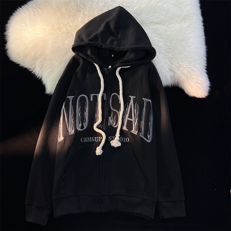 Áo Hoodie Hai Lớp Thêu Chữ Sau Lưng Thời Trang Thu Đông Cho Nữ