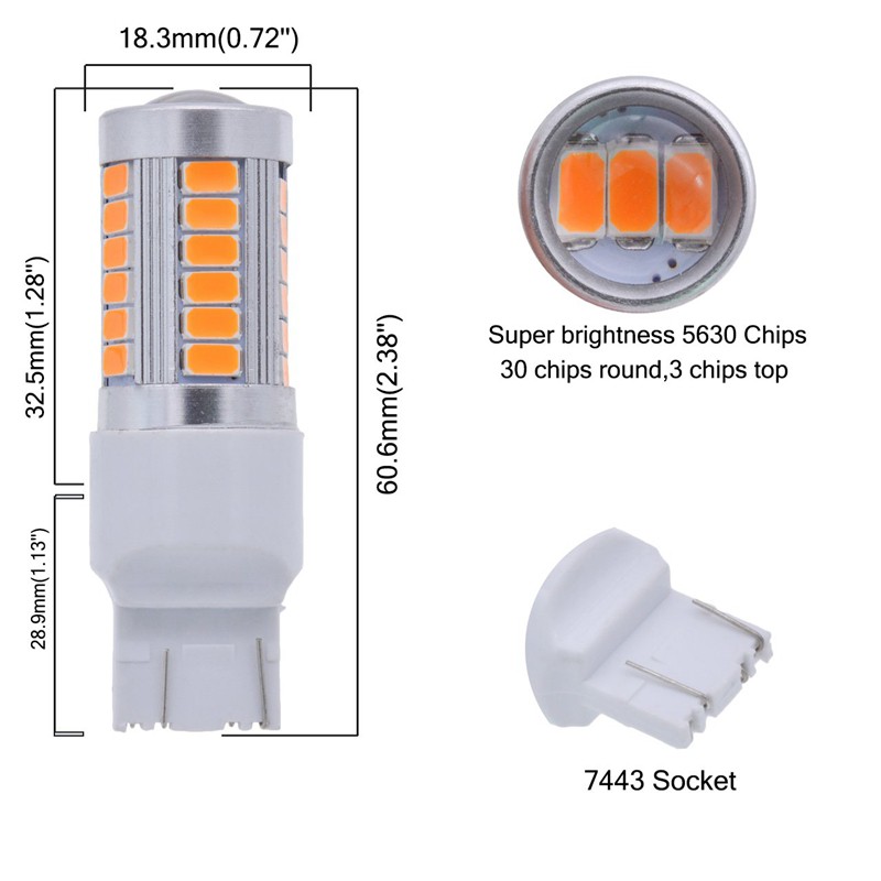 Đèn LED 7443 , T20 bóng ánh sáng vàng hổ phách cho xe hơi