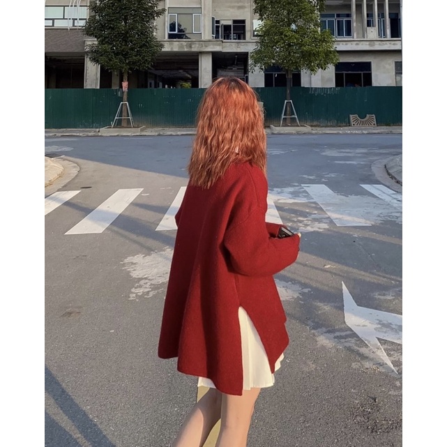 SET ĐẦM SƠ MI TRẮNG + ÁO ĐỎ CHUI ĐẦU XẺ TÀ FORM GIẤU QUẦN