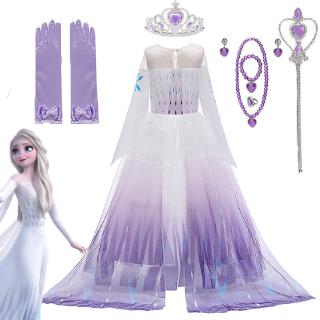 Disney Frozen 2 Elsa Anna Girls Long Sleeve Floor Length Tule Party Dress Halloween Costume