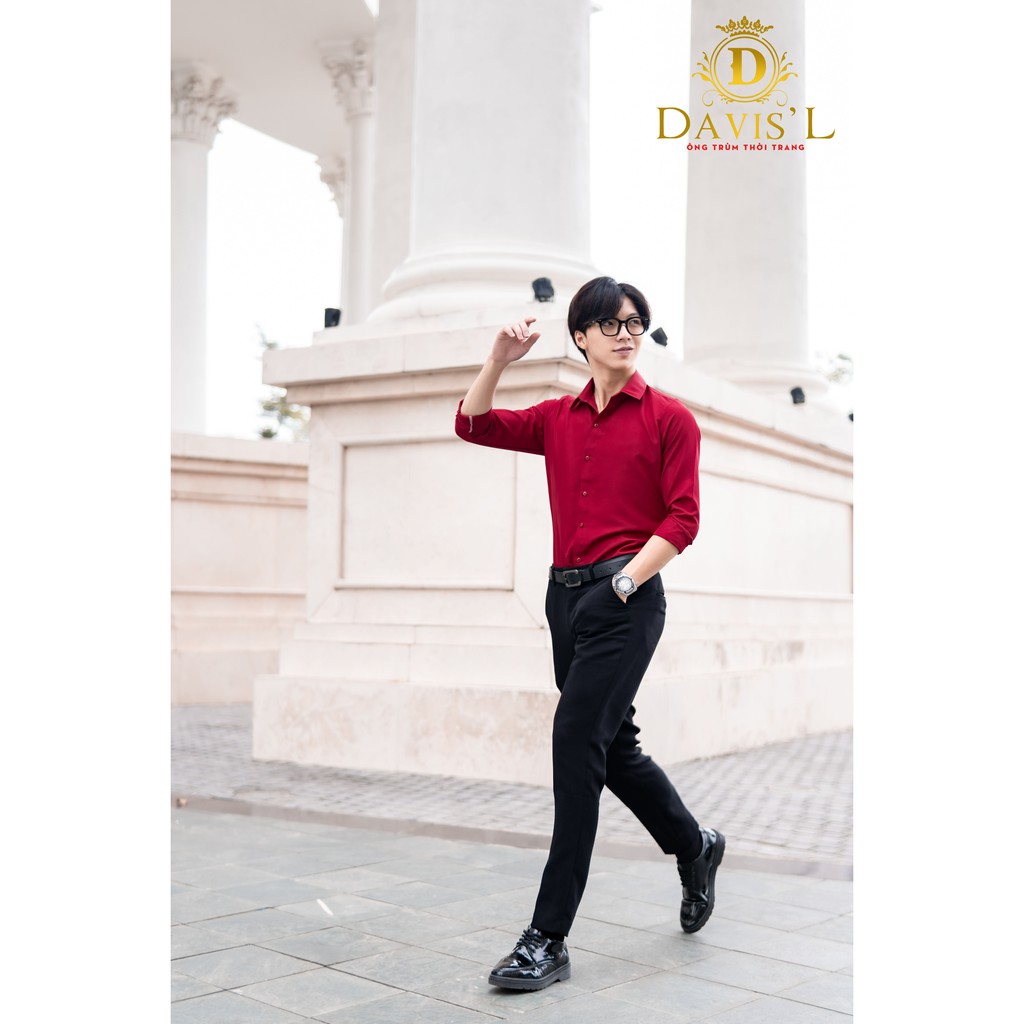 Áo sơ mi nam Davis'L chất lụa Mỹ cao cấp phong cách thời trang trẻ trung màu đỏ đô - Diamond's Store