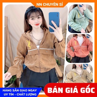 Áo khoác chống nắng nữ chất kaki nhung tăm thêu chữ dễ thương TP41
