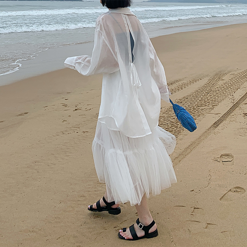 Áo sơ mi tay dài dáng rộng phối dây buộc thời trang quyến rũ cho nữ