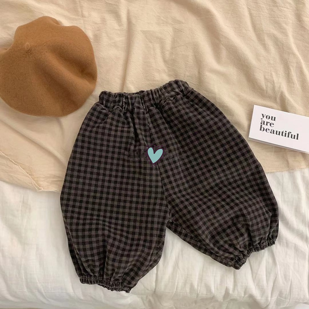 Quần Dài 9LBM Kẻ Sọc Caro Thời Trang Xuân Thu Cho Bé Trai + Gái