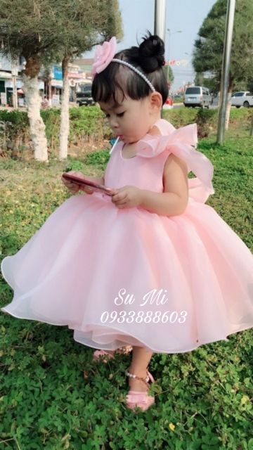 [ Xả kho ] Váy công chúa nơ vai hồng cho bé ( Tặng cài)