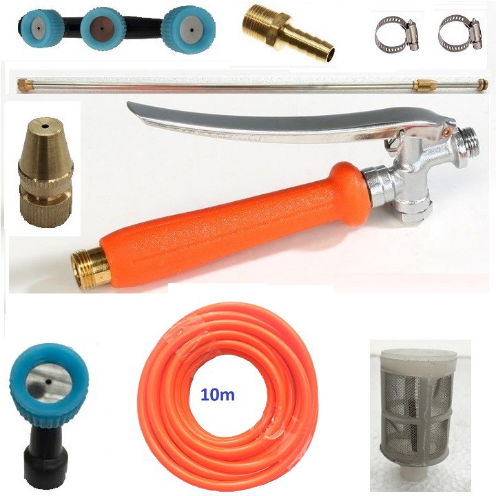 Combo bộ tay bóp, cần inox, bec tưới cây và 10m ống dây chịu lực.