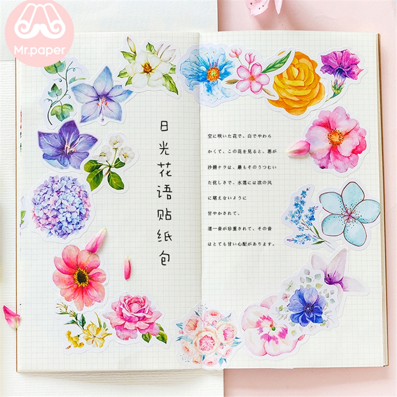 Bộ 45 miếng dán Mr.paper hình bông hoa màu sắc trẻ trung tươi tắn trang trí album/sổ tay/sổ nhật ký