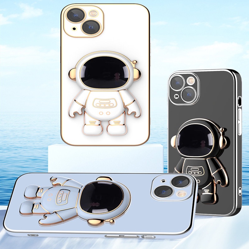 Ốp Điện Thoại Mềm Bo Viền Hình Phi Hành Gia 3D Gắn Giá Đỡ Cho IPhone 14 13 Pro Max 11