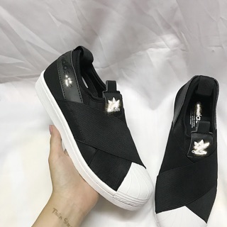 Ảnh thật - Giày Slipon Super star - Giày sò chéo đen