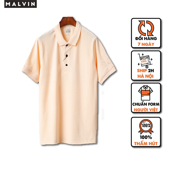 Áo Thun Polo Nam Màu Vàng pastel có cổ BASIC vải cotton cá sấu chất đẹp cao cấp Malvin Official MALP011