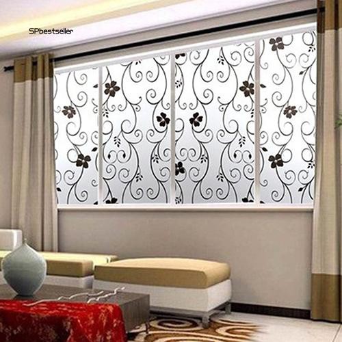 Sticker dán kính chống tia UV 45cm x 100cm hình hoa lá màu đen tiện dụng đẹp mắt