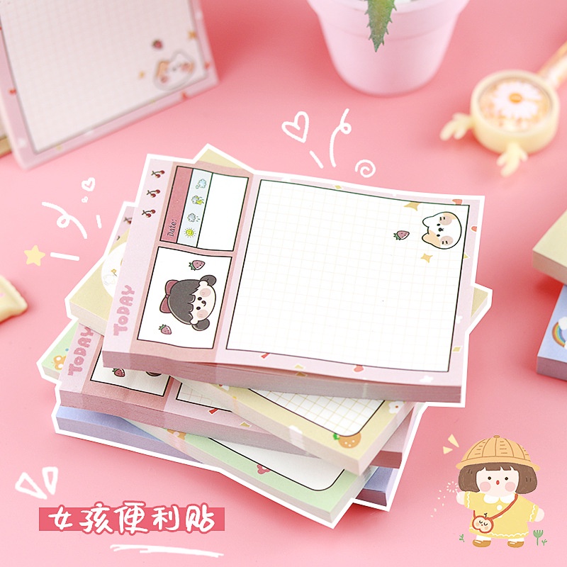Giấy note ghi chú Dabu 80 tờ hình vuông caro cô bé nhiều mẫu dễ thương