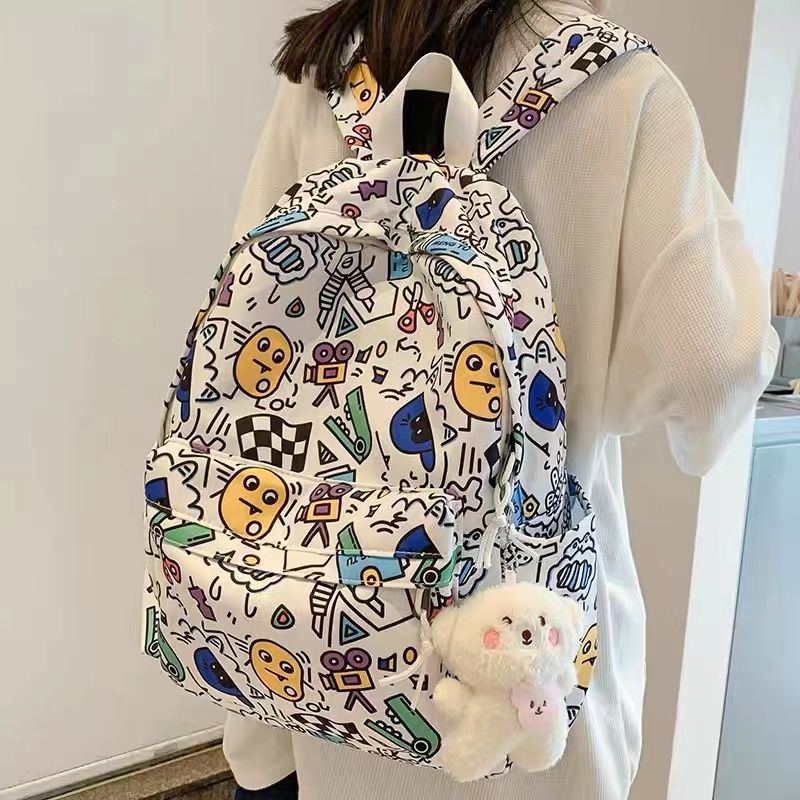 Ba Lô Đi Học Sức Chứa Lớn Họa Tiết Graffiti Cao Cấp Thời Trang Cho Nữ