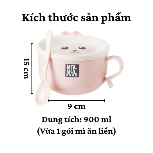 [Tặng kèm thìa] Bát ăn mì 🥗 Tô úp mì inox 2 lớp có nắp chống nóng cao cấp bát ăn cho bé nắp hình thú dễ thương