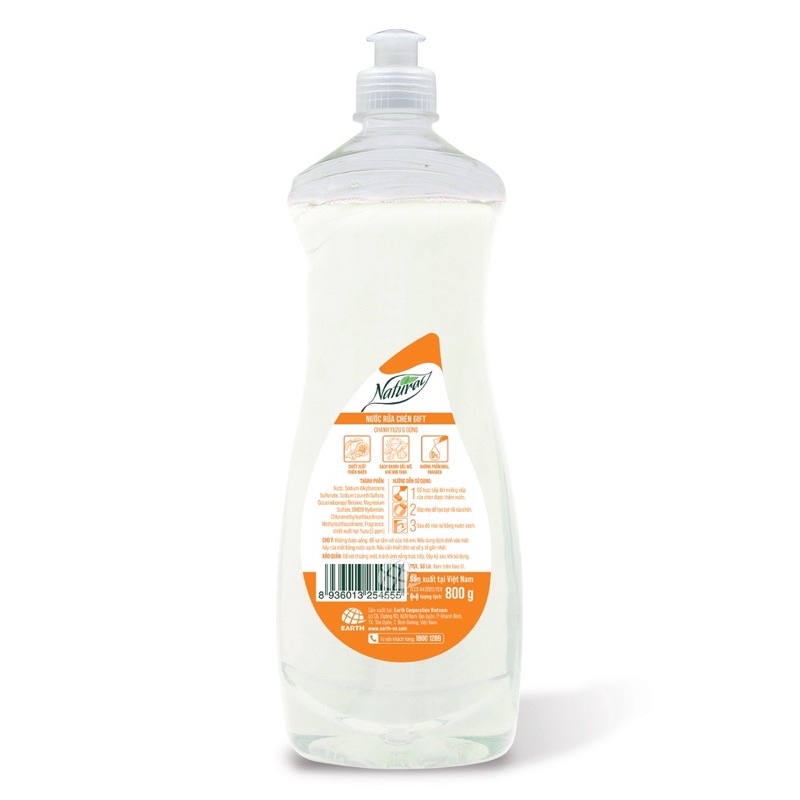 Nước rửa chén Gift Natural (Chanh Yuzu &amp; Gừng) Chai 800g