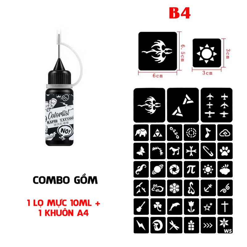 COMBO 1 Mực xăm giả + 1 Khuôn xăm scan ngẫu nhiên ( KHÔNG CHỌN KHUÔN ) - Baystore