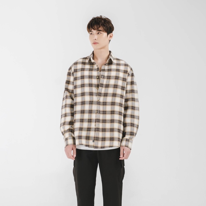 Áo sơ mi nam cổ đức dài tay SSSTUTTER hoạ tiết kẻ ô hàn quốc Prince Flannel Shirt