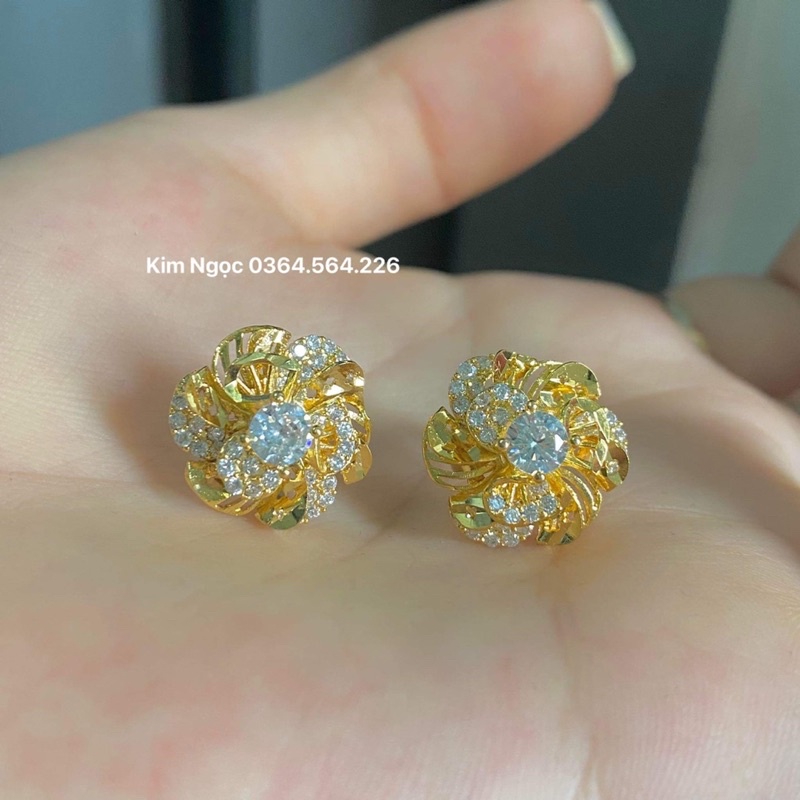 Bông tai hoa mai đá trắng mạ vàng cao cấp bền đẹp xịn Kim Ngọc