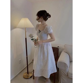 Váy thô trắng ren xòe vintage dự tiệc, dã ngoại, chụp look book Ulzzang style 🌸 Hàng quảng Châu