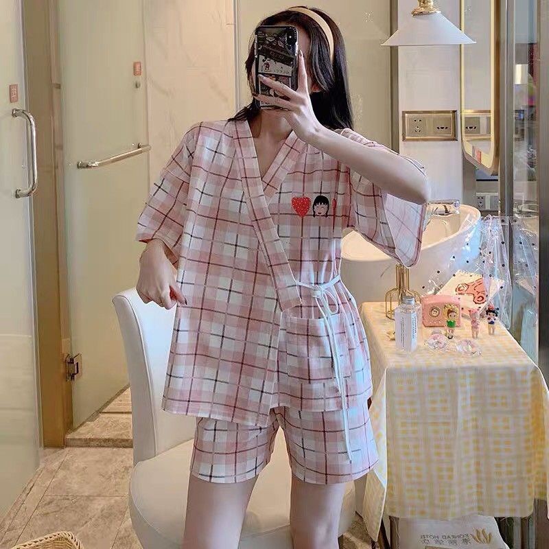 Bộ Ngủ Pijama Dây Eo Họa Tiết Set Nữ Cộc Tay Icon 5 Hình X004 | BigBuy360 - bigbuy360.vn