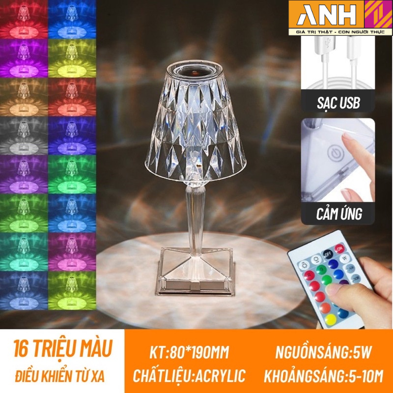 Đèn ngủ, đèn trang trí pha lê cảm 16 màu RPG, cảm biến lãng mạn chiếu hình độc đáo