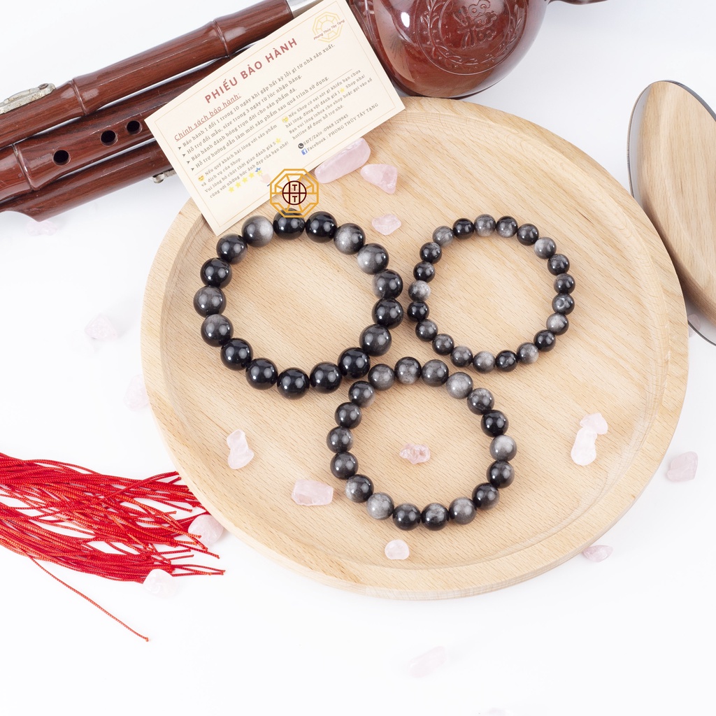 Vòng tay phong thủy Đá Núi Lửa Obsidiian Đen [TẶNG HỘP GỖ] nam nữ mệnh Kim Mộc Thủy Hỏa Thổ - Phong Thủy Tây Tạng