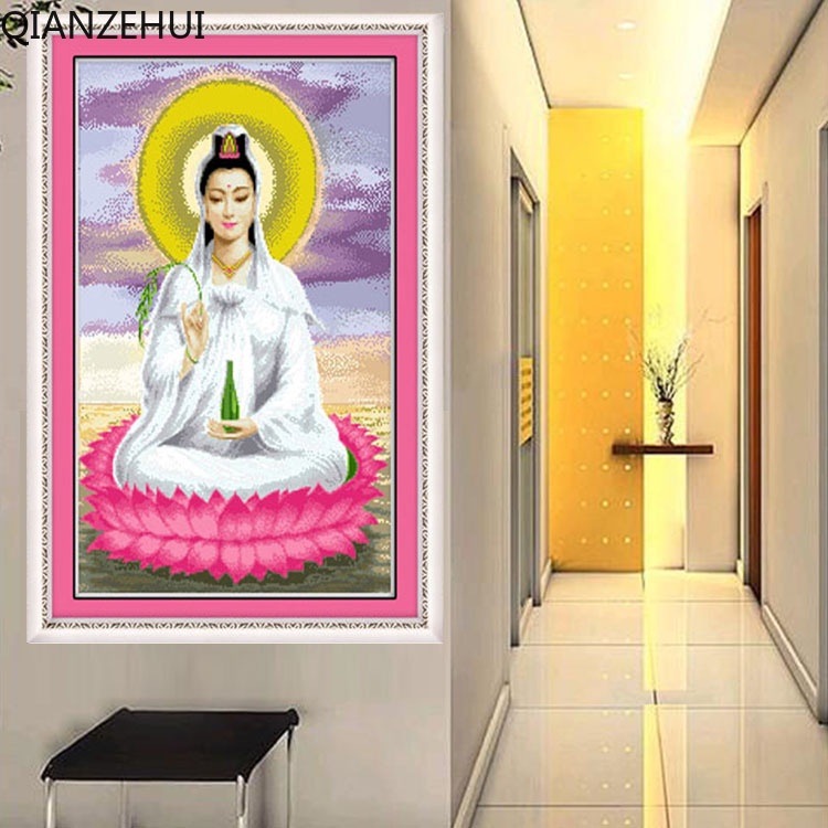 Bộ Dụng Cụ Thêu Tranh Chữ Thập 11ct diy Hình Hoa Sen Phật Giáo