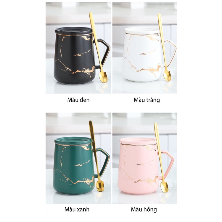 Ly Cốc Sứ Uống Cà Phê Có Nắp Kèm Thìa Chất Liệu Gốm Sứ Cao Cấp Loại 400ml
