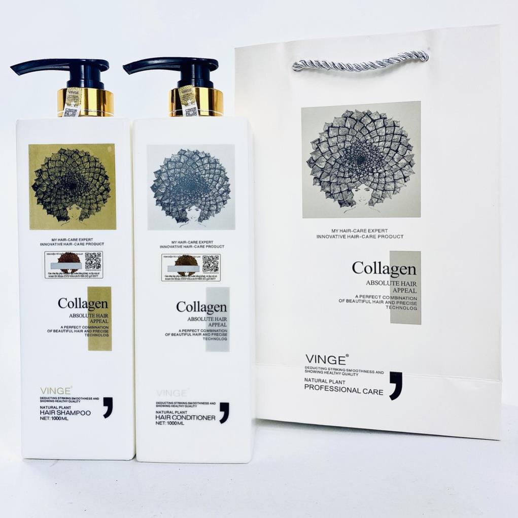 [HÀNG CHÍNH HÃNG] Cặp Dầu Gội Xả Collagen Vinge 1000ML | Giảm Rụng Tóc, Kích Mọc Tóc, Phục Hồi Tóc Hư Tổn | BigBuy360 - bigbuy360.vn