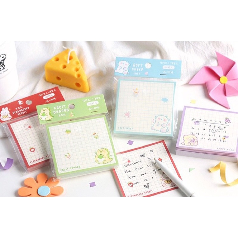 Giấy note ghi chú CARD LOVER kẻ caro hình khủng long đáng yêu