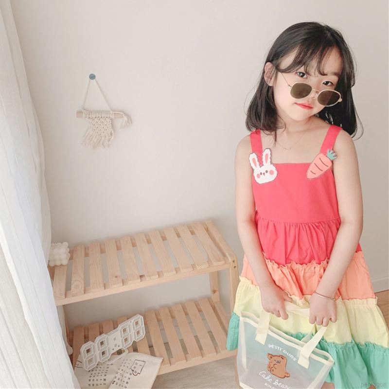 Đầm Tay Dài Phối Màu Cầu Vồng Đáng Yêu Cho Bé Gái