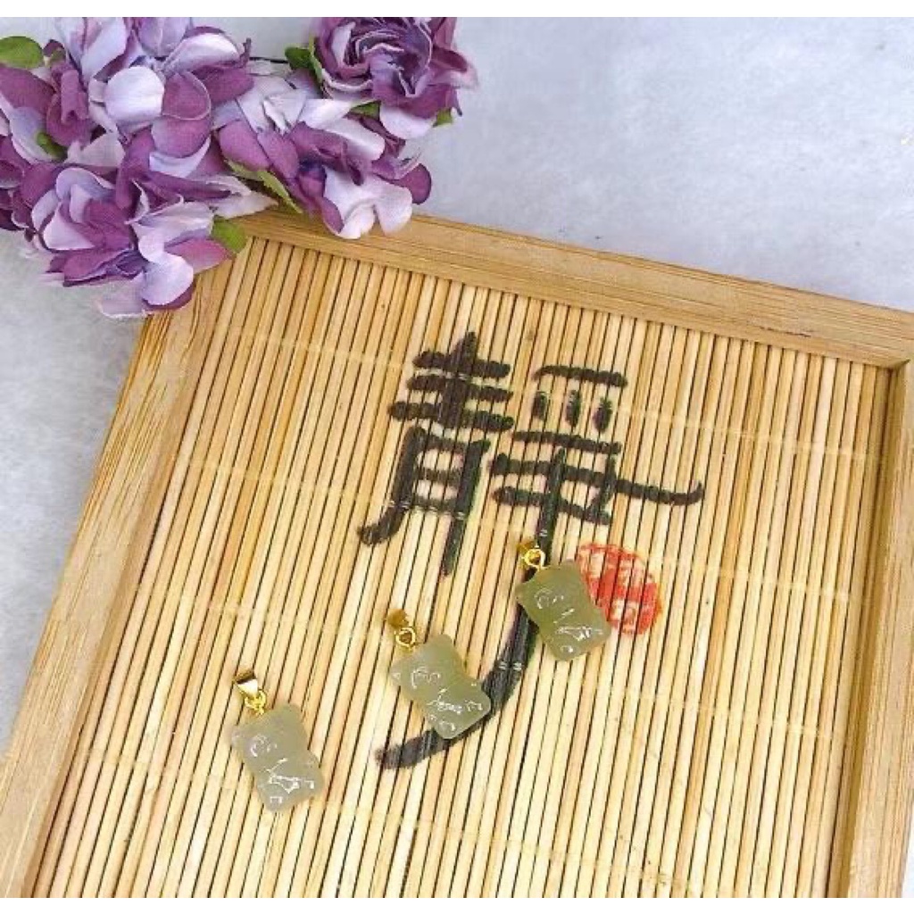 Mặt Dây Chuyền Hình Gấu Nhỏ Dễ Thương Khảm Đá Hetian Tinh Tế