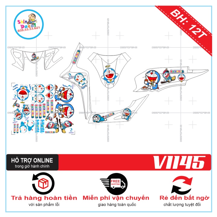 TEM RỜI XE VISION 2016 DOREMON DÁN XE TRẮNG -- SHIN DECAL 2