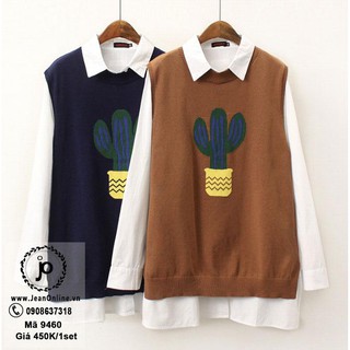 Set áo sơ mi và áo len big size (MS 9460 hình cây xương rồng)
