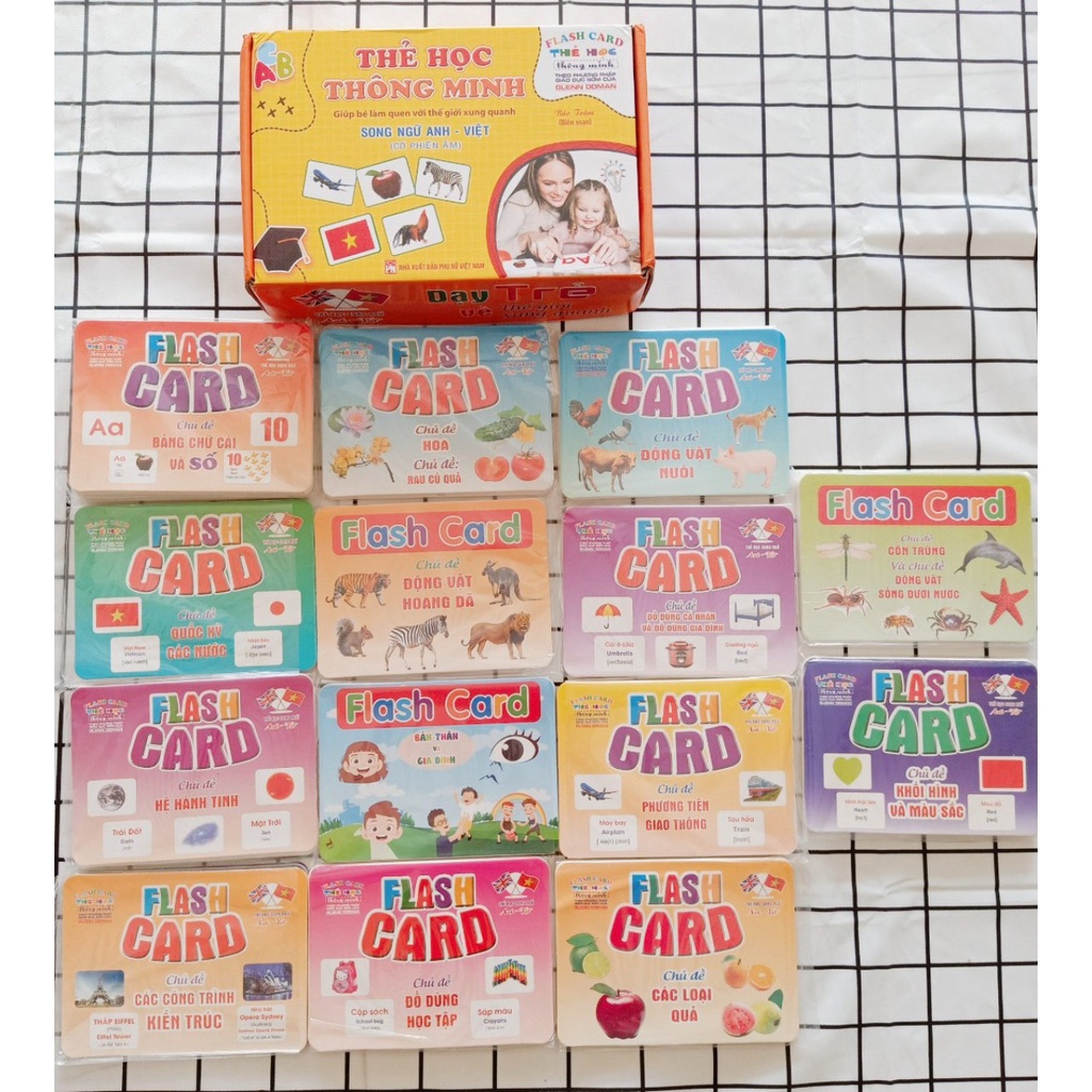 Bộ Thẻ Học Thông Minh 18 Chủ Đề TGXQ loại TO song ngữ A-V loại chuẩn Glenn Doman Flashcard cho bé từ 0-6 tuổi