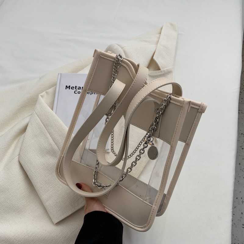 IELGY TúI đeo vai IELGY thiết kế trong suốt phối dây xích thời trang cho nữ