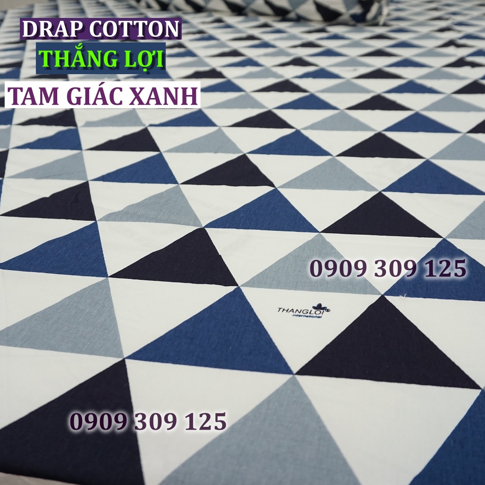 Drap Thắng Lợi, ga giường cao cấp cotton 100% inlogo mẫu Tam giác xanh (ảnh thật)